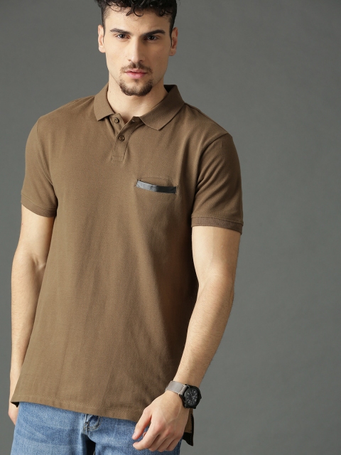 

Roadster Men Olive Brown Solid Polo Collar T-shirt
