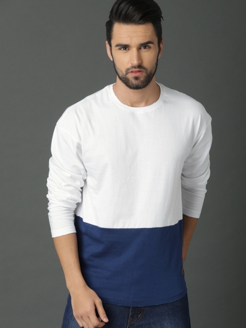 

Roadster Men White & Blue Colourblocked Round Neck T-shirt