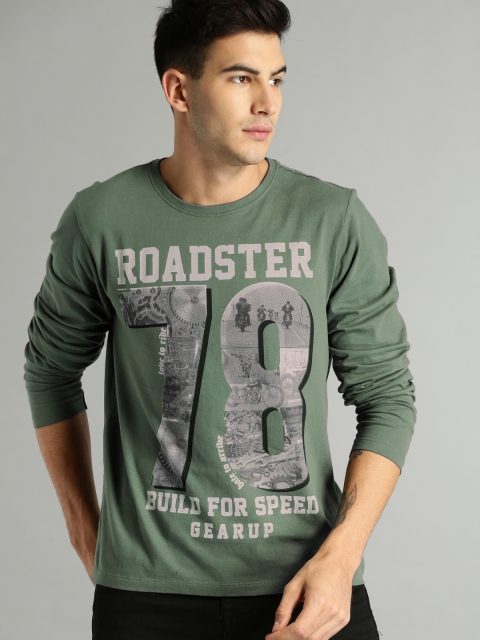 

Roadster Men Green Printed T-shirt
