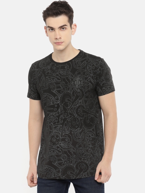 

Roadster Men Charcoal Printed Round Neck T-shirt