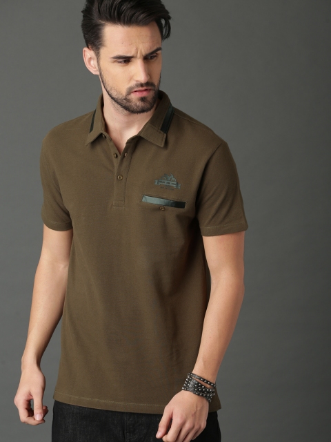 

Roadster Men Olive Green Solid Polo Collar T-shirt