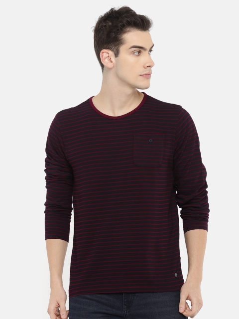 

Roadster Men Maroon Striped Round Neck T-shirt