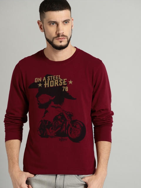 

Roadster Men Maroon Printed Round Neck T-shirt