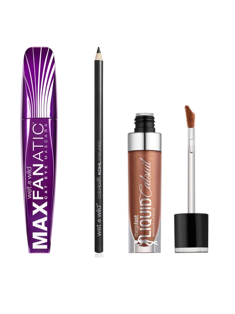 

Wet n Wild Pack of 3 Mascara Kajal pencil & Liquid Lipstick, Pink