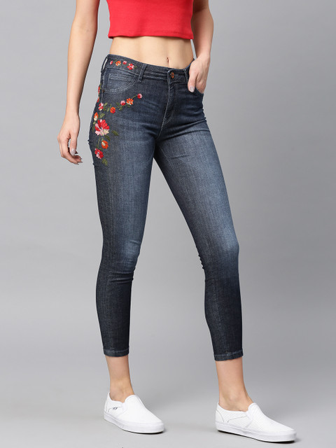 

Tokyo Talkies Women Blue Super Skinny Fit Mid-Rise Clean Look Stretchable Cropped Jeans