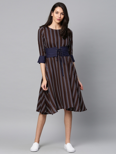 

Tokyo Talkies Women Purple & Blue Striped Fit and Flare Dress