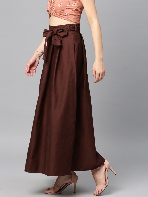 

Tolyo Talkies Women Burgundy A-Line Pleated Maxi Pure Cotton Skirt