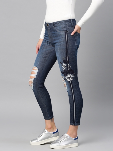 

Tokyo Talkies Women Blue Super Skinny Fit Mid-Rise Highly Distressed Stretchable Jeans