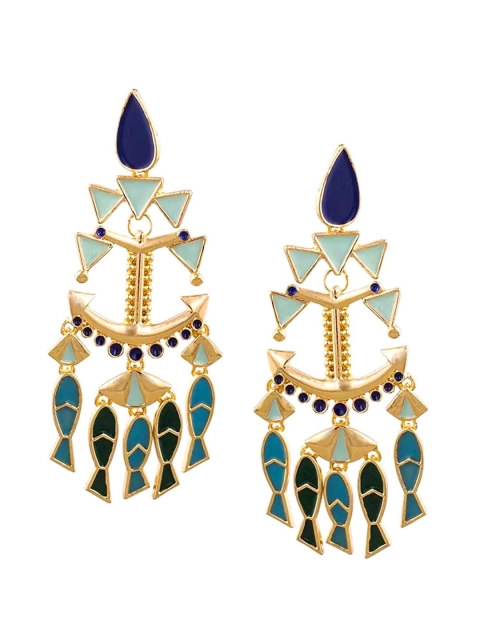 

Crunchy Fashion Blue & Gold-Toned Contemporary Drop Earrings