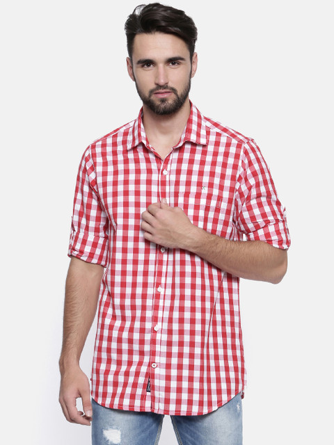 

Cross Court Men Red & White Slim Fit Checked Casual Shirt