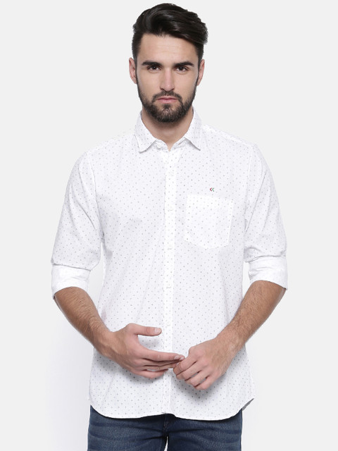 

Cross Court Men White Slim Fit Printed Casual Shirt