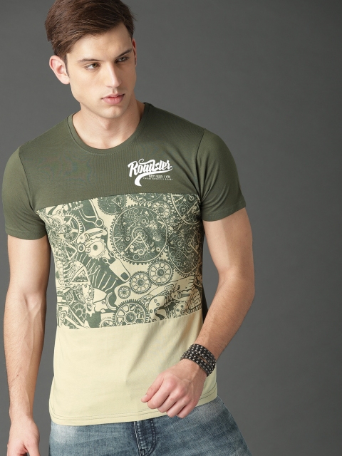 

Roadster Men Green & Beige Printed T-shirt