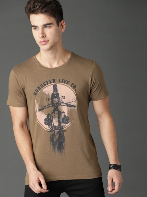

Roadster Men Olive Green Printed T-shirt