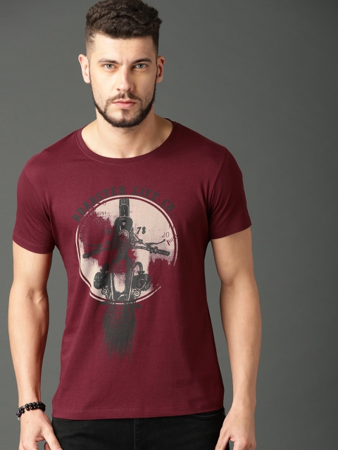 

Roadster Men Red Printed Round Neck T-shirt