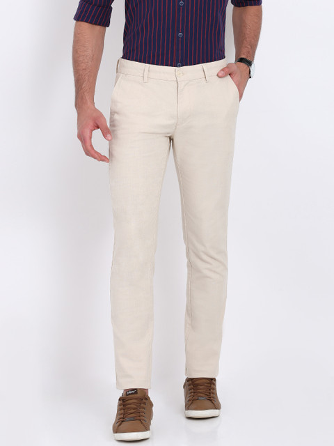 

Indian Terrain Men Off-White Brooklyn Slim Fit Solid Regular Trousers