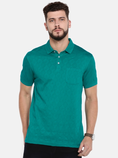

Indian Terrain Men Green Self Design Polo Collar Pure Cotton T-shirt