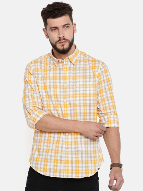 

Indian Terrain Men Yellow & White Slim Fit Checked Casual Shirt