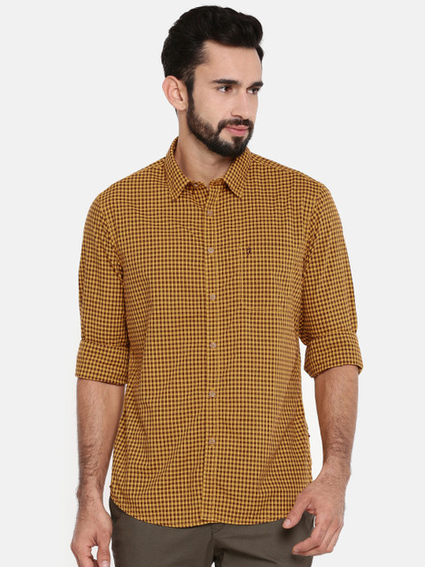 

Indian Terrain Men Yellow & Brown Slim Fit Checked Casual Shirt