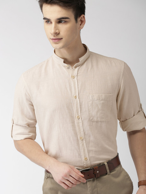

Indian Terrain Men Beige Slim Fit Self Design Smart Casual Shirt