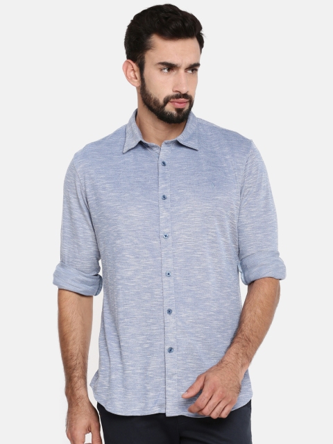 

Indian Terrain Men Blue Slim Fit Self Design Casual Shirt
