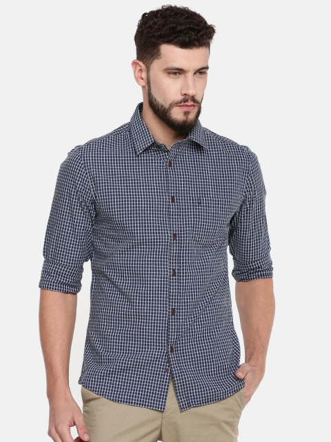 

Indian Terrain Men Blue & White Chiseled Slim Fit Checked Casual Shirt