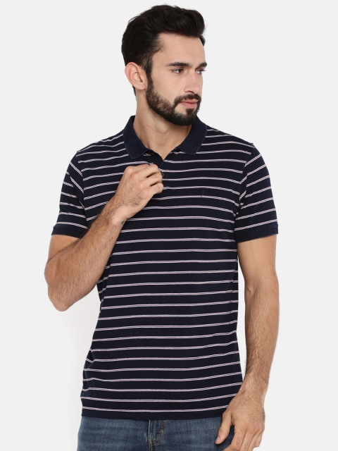 

Indian Terrain Men Navy Blue Striped Indigo-Dyed Polo Collar T-shirt