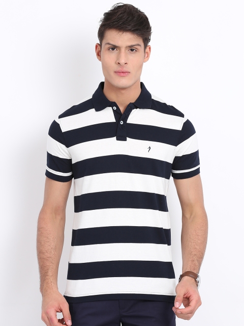 

Indian Terrain Men Navy Blue Striped Polo Collar T-shirt