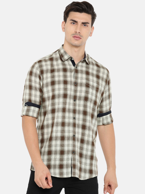 

Nature Casuals Men Brown & White Regular Fit Checked Casual Shirt