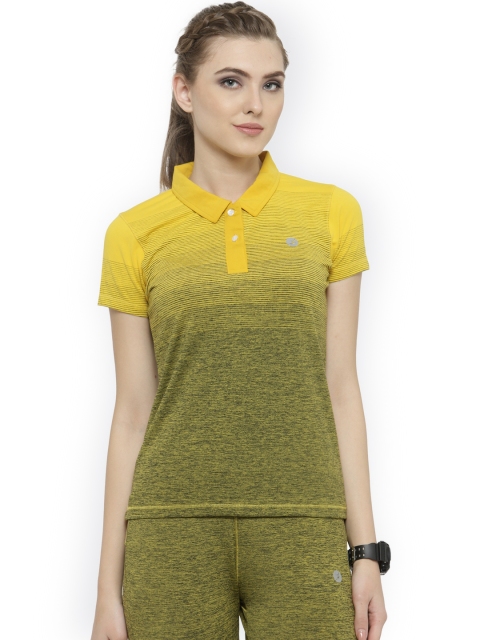 

BUKKUM Women Yellow Striped Polo Collar T-shirt