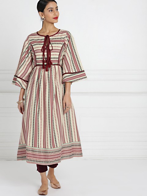 

All About You Women Off-White Maroon Printed A-Line Kurta