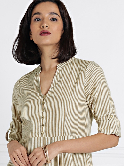 

all about you Women Beige & Off-White Striped A-Line Kurta