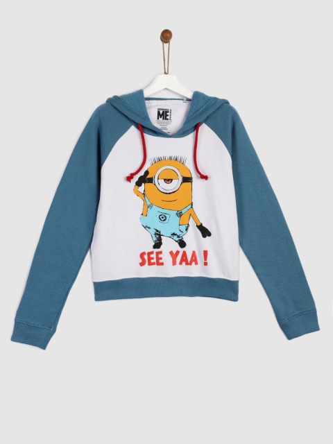 

YK Minion Boys White & Blue Printed Hooded Sweatshirt