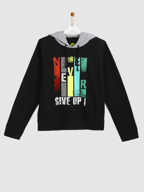 

YK Boys Black Printed Hooded Sweatshirt