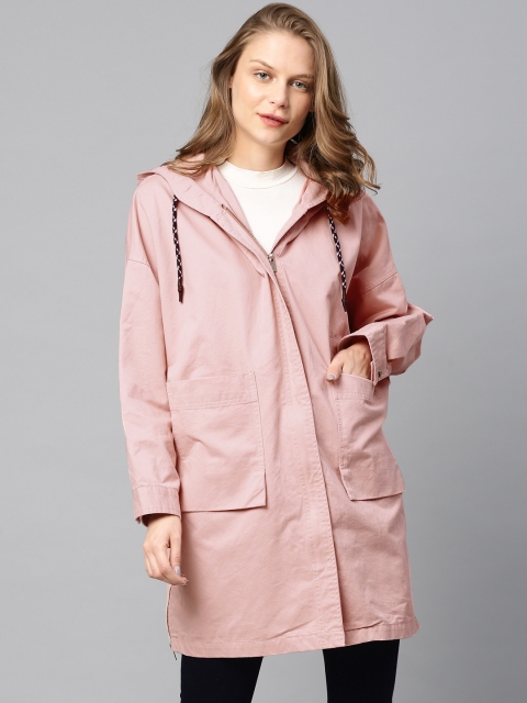 

Tokyo Talkies Women Pink Hooded Duster Jacket