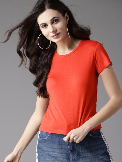 

Moda Rapido Women Red Solid Round Neck T-shirt