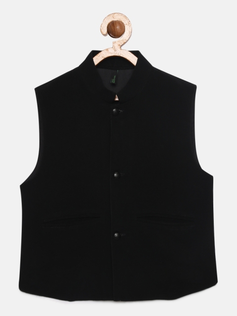 

United Colors of Benetton Boys Black Solid Nehru Jacket
