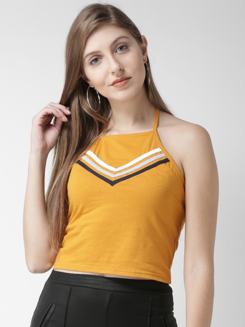 

FOREVER 21 Women Mustard Yellow Styled Back Top