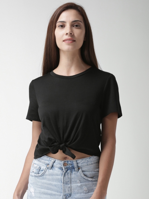 

FOREVER 21 Women Black Solid Crop Top