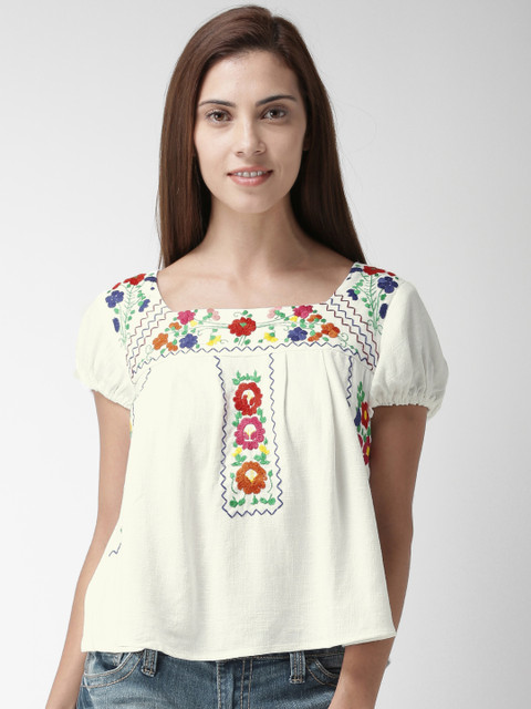 

FOREVER 21 Off-Women White Self Design Top