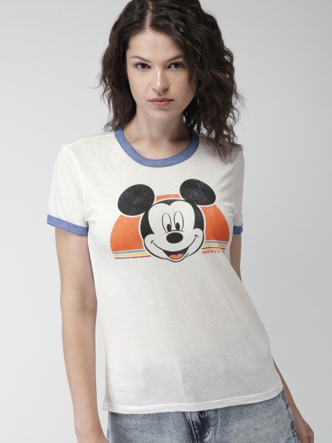 

FOREVER 21 Women White Printed Round Neck T-shirt