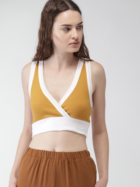 

FOREVER 21 Women Mustard Yellow Solid Pure Cotton Top