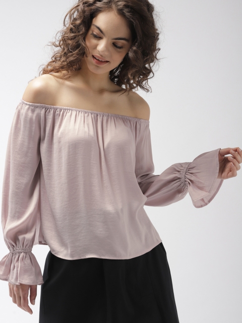 

FOREVER 21 Women Peach-Coloured Solid Bardot Top