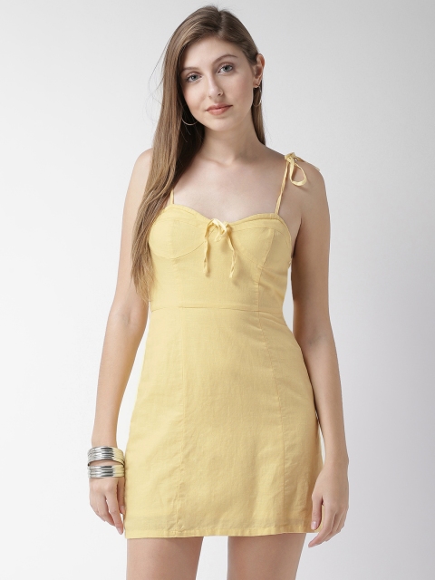 

FOREVER 21 Women Yellow Solid Sheath Dress