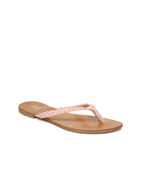 

People Women Pink Solid T-Strap Flats