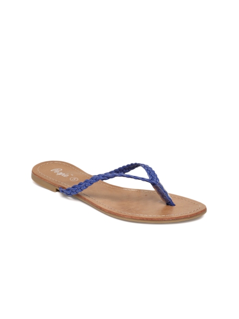 

People Women Blue Solid T-Strap Flats