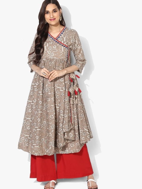 

Sangria Women Grey & Red Printed Angrakha Kurta With Palazzo