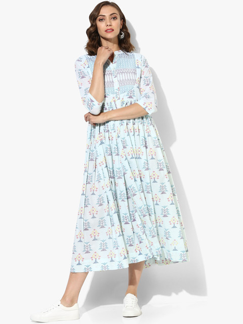 

Sangria Women Blue Printed Fit and Flare Dress