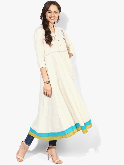 

Sangria Women Cream-Coloured Embroidered Anarkali Kurta