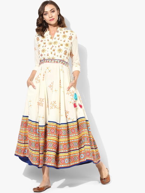 

Sangria Women Cream-Coloured Printed Fit and Flare Dress