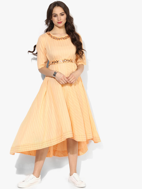 

Sangria Women Beige Striped Fit and Flare Dress
